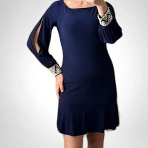 Marina Embellished sleeve/wrist Navy Blue Minidress Size 4 -minor flaw